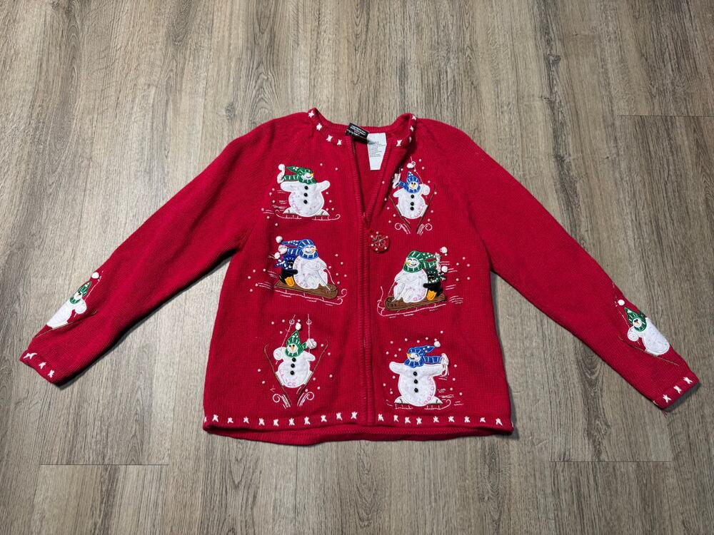 Tiara Red Kids Snowman Embroidered Zip-Up Holiday Jacket
